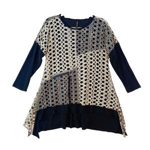 IC by Connie K Top Women's Small Black Gray‎ Lagenlook Asymmetrical Art To Wear